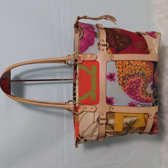 Salvatore Ferragamo Vintage Leather Canvas Jungle Print Tote - Picture 2 of 8